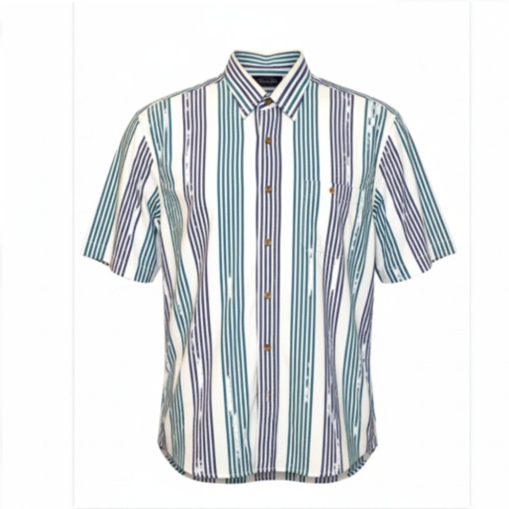 Oscar de la Renta Club Men’s Shirt Large Short Sleeve Striped Button-Down Pocket